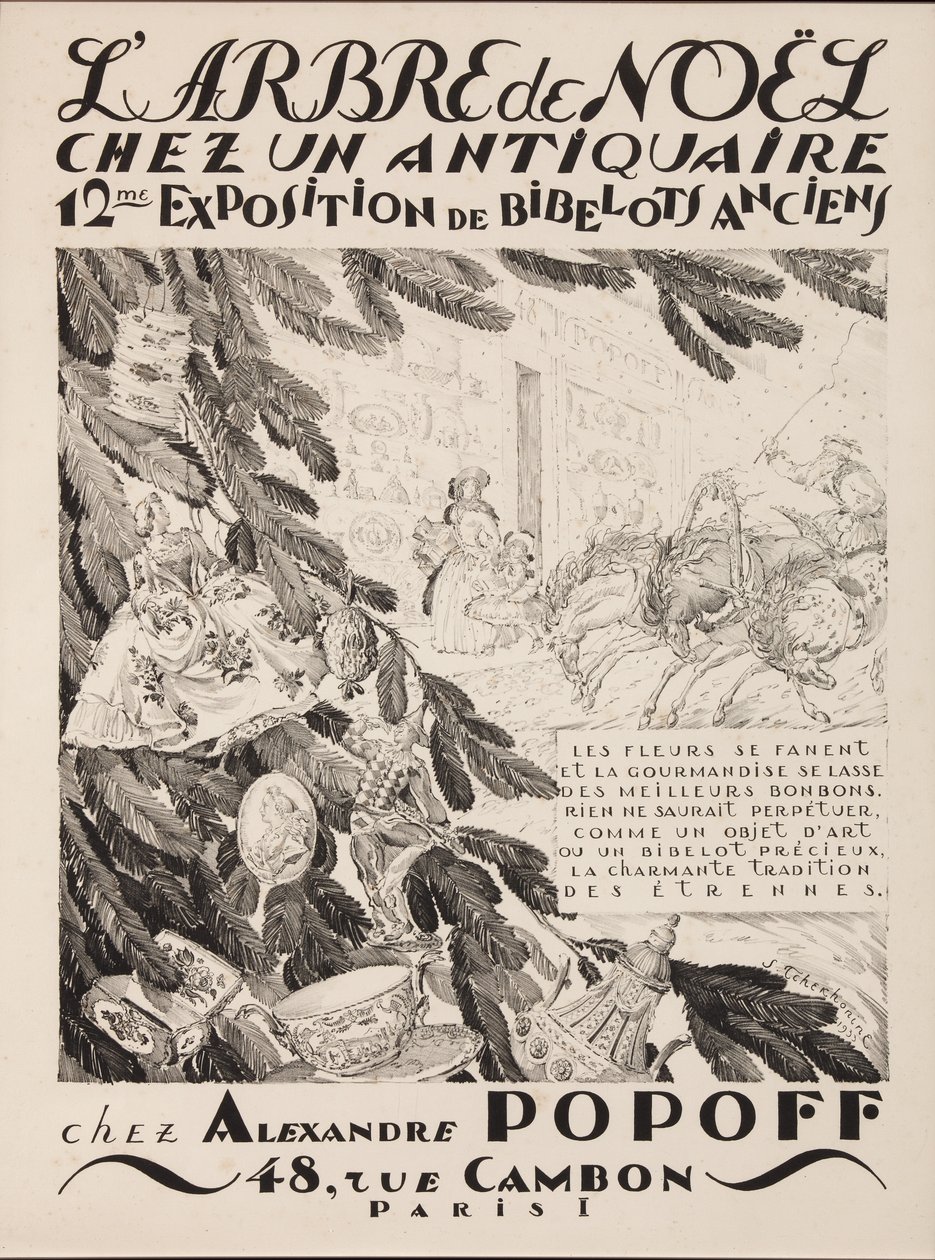 Choinka u antykwariusza, 12. wystawa w Alexandre Popoff, 1933 autorstwa Sergei Vasilevich Chekhonin