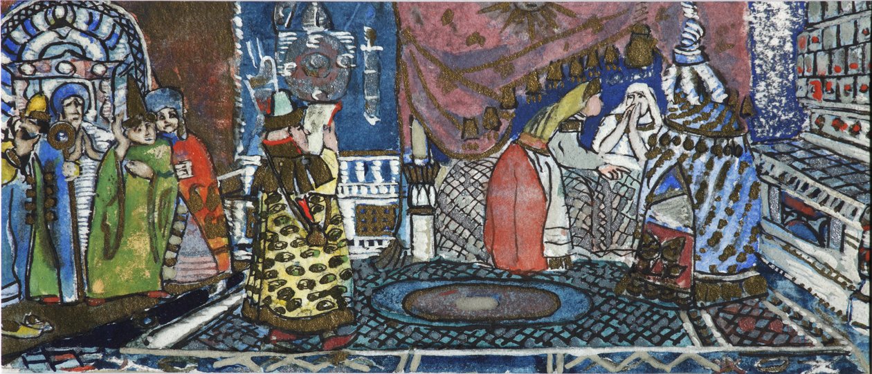Ilustracja do bajki o carze Saltanie autorstwa A. Puszkina autorstwa Sergei Vasilievich Malyutin
