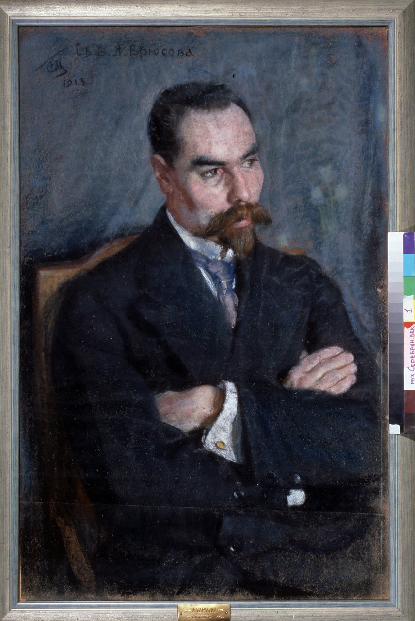 Portrait du poete Valeri Iakovlevitch Brioussov (1873-1924) (Portret poety Walerego Bryusowa). Oeuvre Sergei Vasilyevich Maliutin (Serguei Malioutine) (1859-1937), pastel sur papier autorstwa Sergei Vasilievich Malyutin