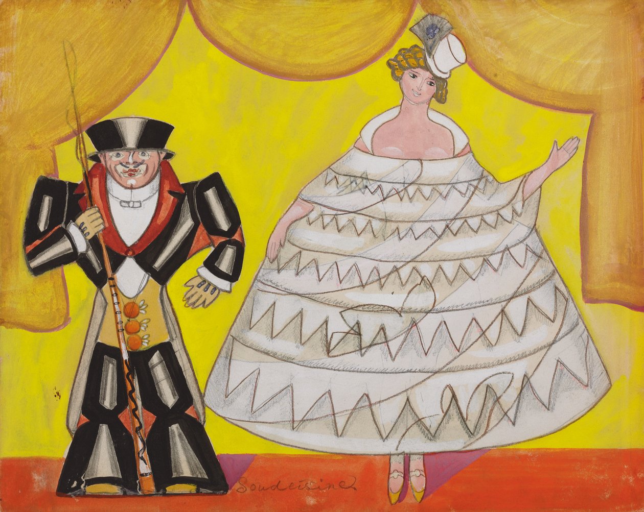 Projekt kostiumów do spektaklu teatralnego „Korobotchka” autorstwa Sergei Yurevich Sudeikin