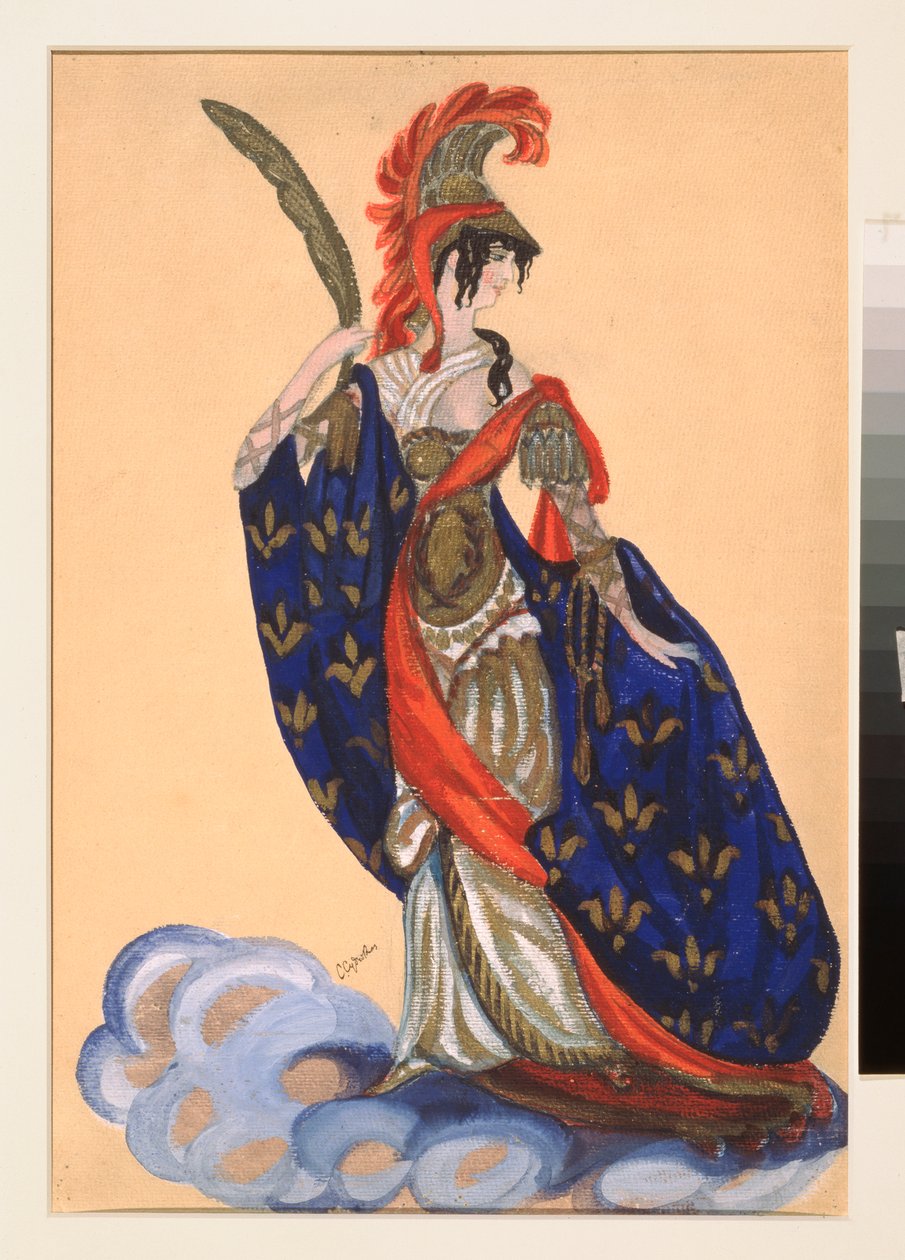 Costume preparatoire pour la piece de theatre „Le triomphe des Etats” de A Bobrishchev Pouchkine (Bobrishchev-Pouchkine) (Projekt kostiumu do sztuki teatralnej Triumph of the States w reżyserii A Bobrishchev-Pushkin (Bobrishchev Pushkin) - Oeuvre de Sergei autorstwa Sergei Yurevich Sudeikin