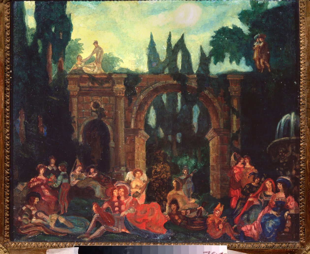 Dekoracja przygotowawcza do spektaklu „Le Decameron” Giovanniego Boccaccio (Jean Boccace autorstwa Sergei Yurevich Sudeikin