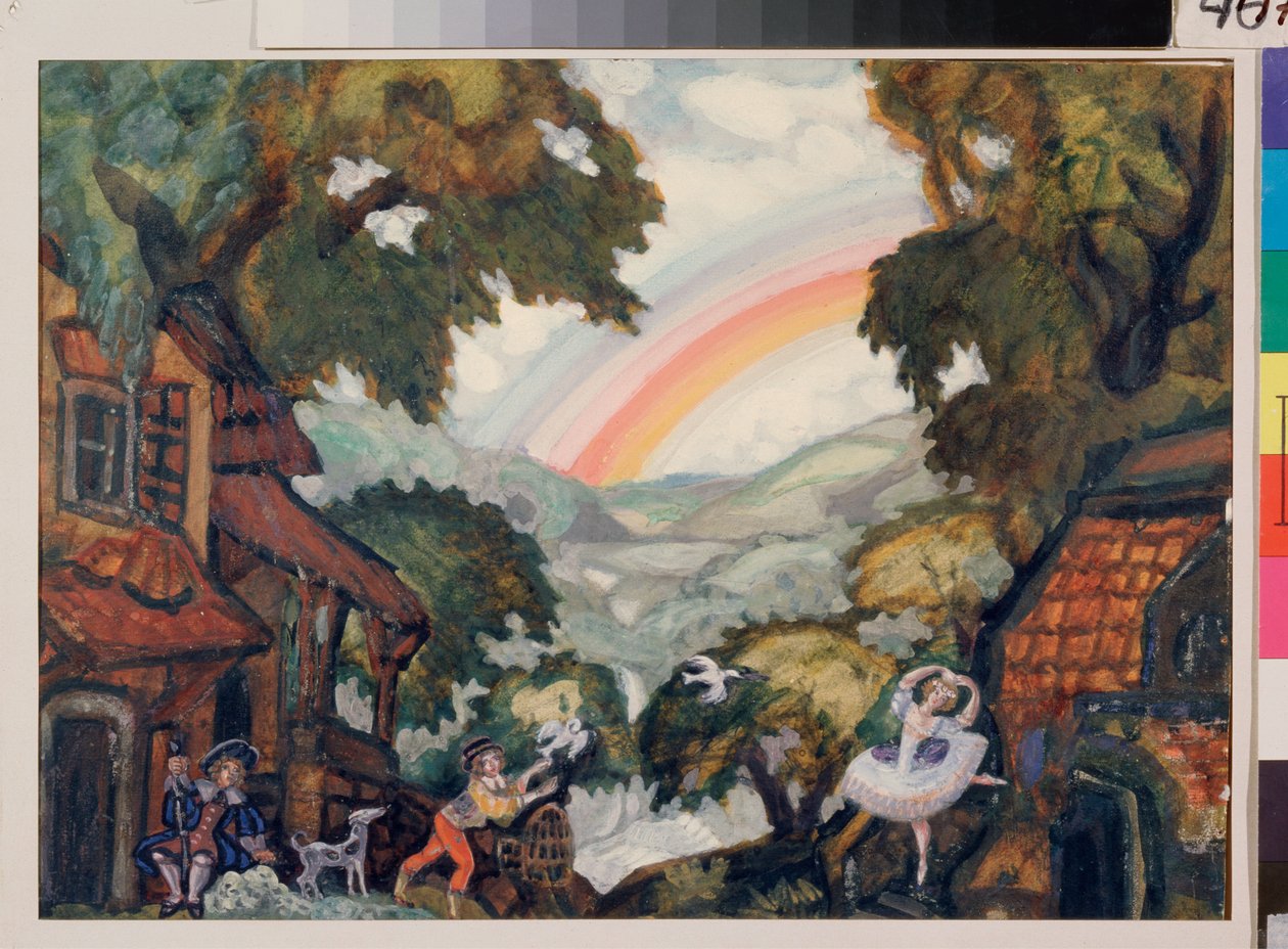 Dekoracja przygotowawcza do baletu „Giselle ou les Wilis” Adolphe Adama (1803-1856) - Scenografia baletu Giselle autorstwa A Ch Adama - Praca Siergieja Juriewicza Sudeykina (Serge Soudeikine) (1882-1946), akwarela na karton autorstwa Sergei Yurevich Sudeikin