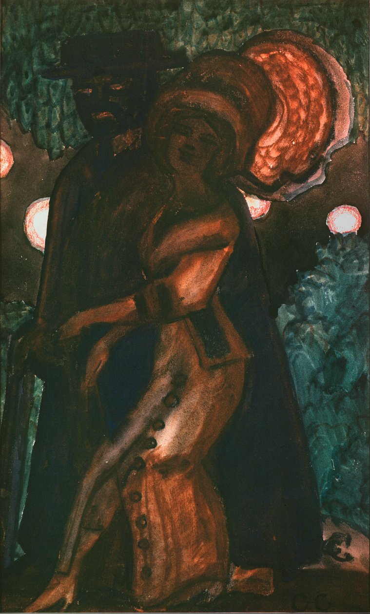 Promenada (Spacer) - Praca Siergieja Juriewicza Sudeykina (Serge Soudeikine) (1882-1946), gwasz na papierze, ok. 1910, sztuka rosyjska XX wieku, symbolika - Kolekcja prywatna autorstwa Sergei Yurevich Sudeikin