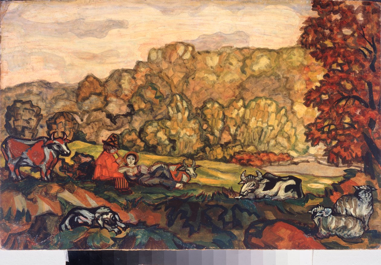 Scena pasterska - Obraz Siergieja Juriewicza Sudeykina (Serge Soudeikine) (1882-1946), olej na płótnie, sztuka rosyjska początku XX wieku - Państwowa Galeria Sztuki Primorsk, Władywostok (Rosja) autorstwa Sergei Yurevich Sudeikin