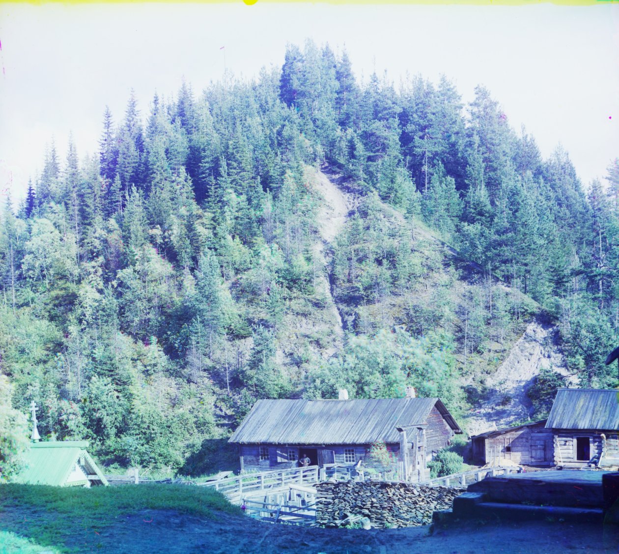 Tartak na Medvezhia Gora (Niedźwiedzia Góra) podczas budowy kolei Murmańska, 1905-1915 autorstwa Sergey Prokudin Gorsky