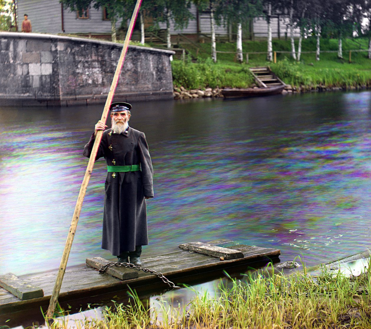 Pinkhus Karlinskii, 84 lata: 66 lat służby, Nadzorca śluzy Czernigow, Kanału Maryjskiego i systemu rzecznego, Imperium Rosyjskie, 1909 autorstwa Sergey Prokudin Gorsky