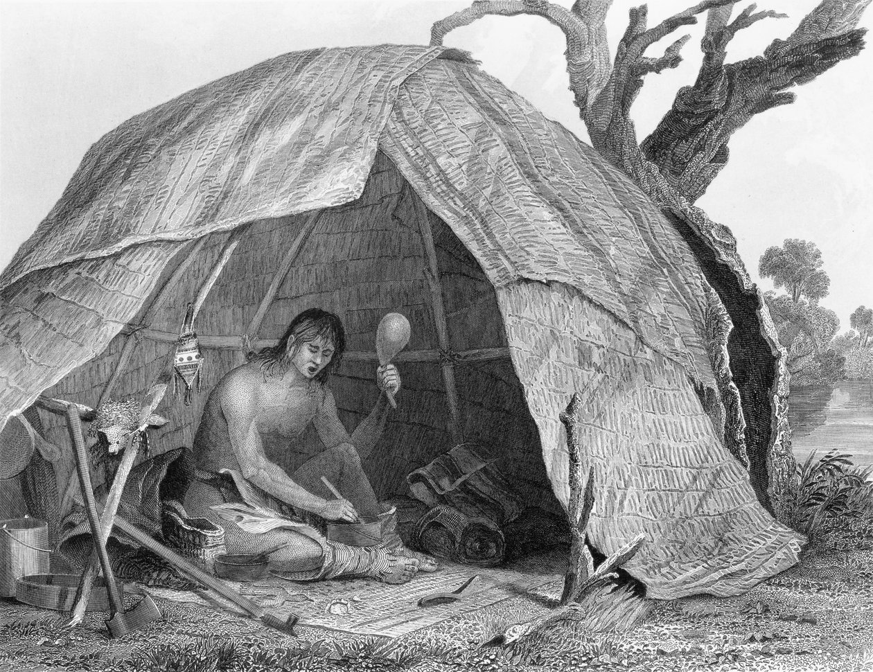Indiański lekarz przygotowujący garnek z lekarstwem, z "Information Respecting the History, Condition and Prospects of the Indian Tribes of the United States", Henry R. Schoolcraft, ryc. Robert Hi autorstwa Captain Seth Eastman