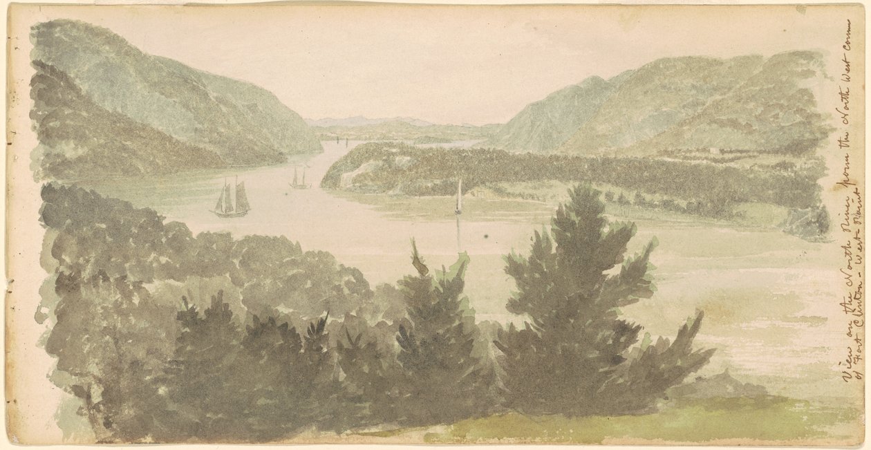 Widok na rzekę North z północno-zachodniego narożnika Fort Clinton — West Point autorstwa Seth Eastman