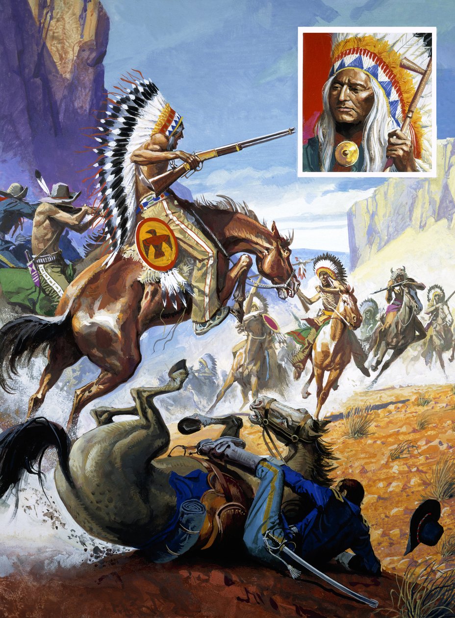Potyczka z udziałem Indian i amerykańskich żołnierzy (gwasz na papierze) autorstwa Severino Baraldi