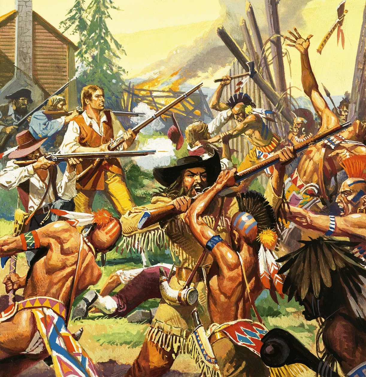 Daniel Boone broniący zagrody w Kentucky przed atakami Indian autorstwa Severino Baraldi