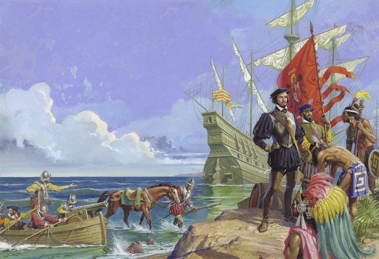 Hernando Cortes przybywa do Nowego Świata autorstwa Severino Baraldi