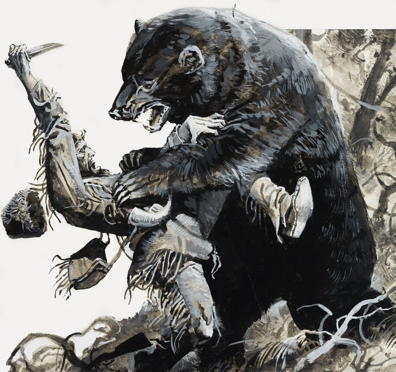 Hugh Glass zaatakowany przez niedźwiedzia autorstwa Severino Baraldi