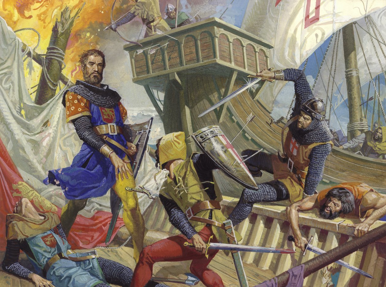 Marco Polo schwytany przez Genueńczyków, XX wiek (gwasz na papierze) autorstwa Severino Baraldi