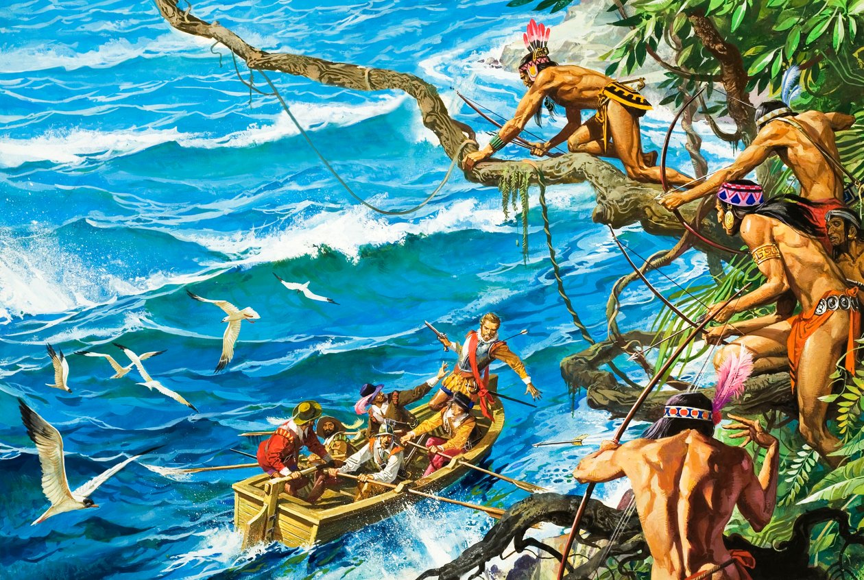 Sir Francis Drake raniony strzałą autorstwa Severino Baraldi