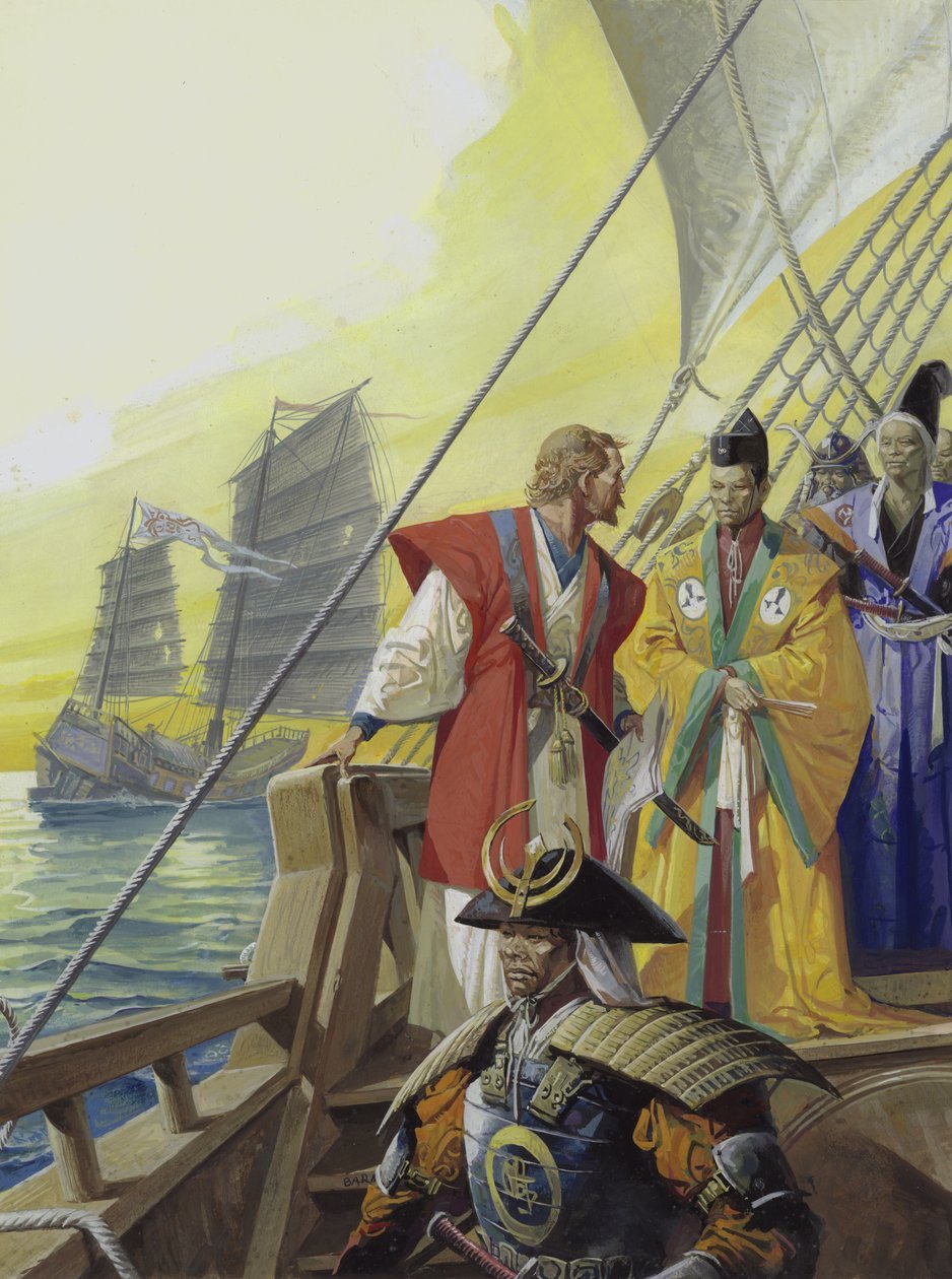 Zachodnie statki w Japonii (gwasz na papierze) autorstwa Severino Baraldi
