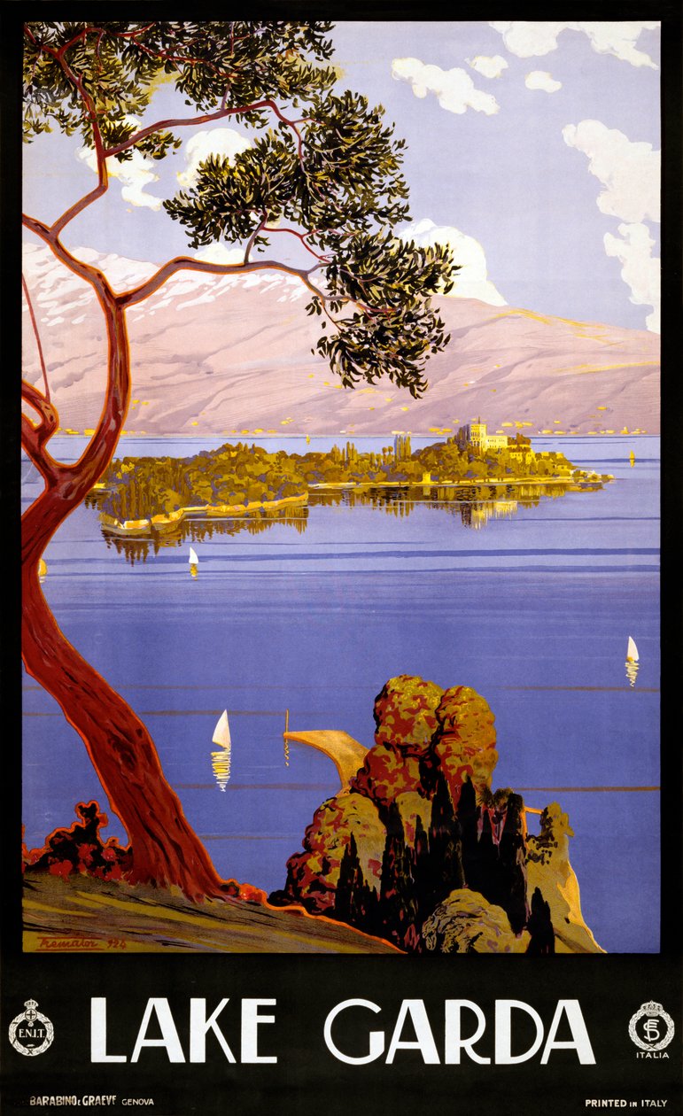 Vintage plakat dla jeziora Garda, Włochy autorstwa Severino Trematore