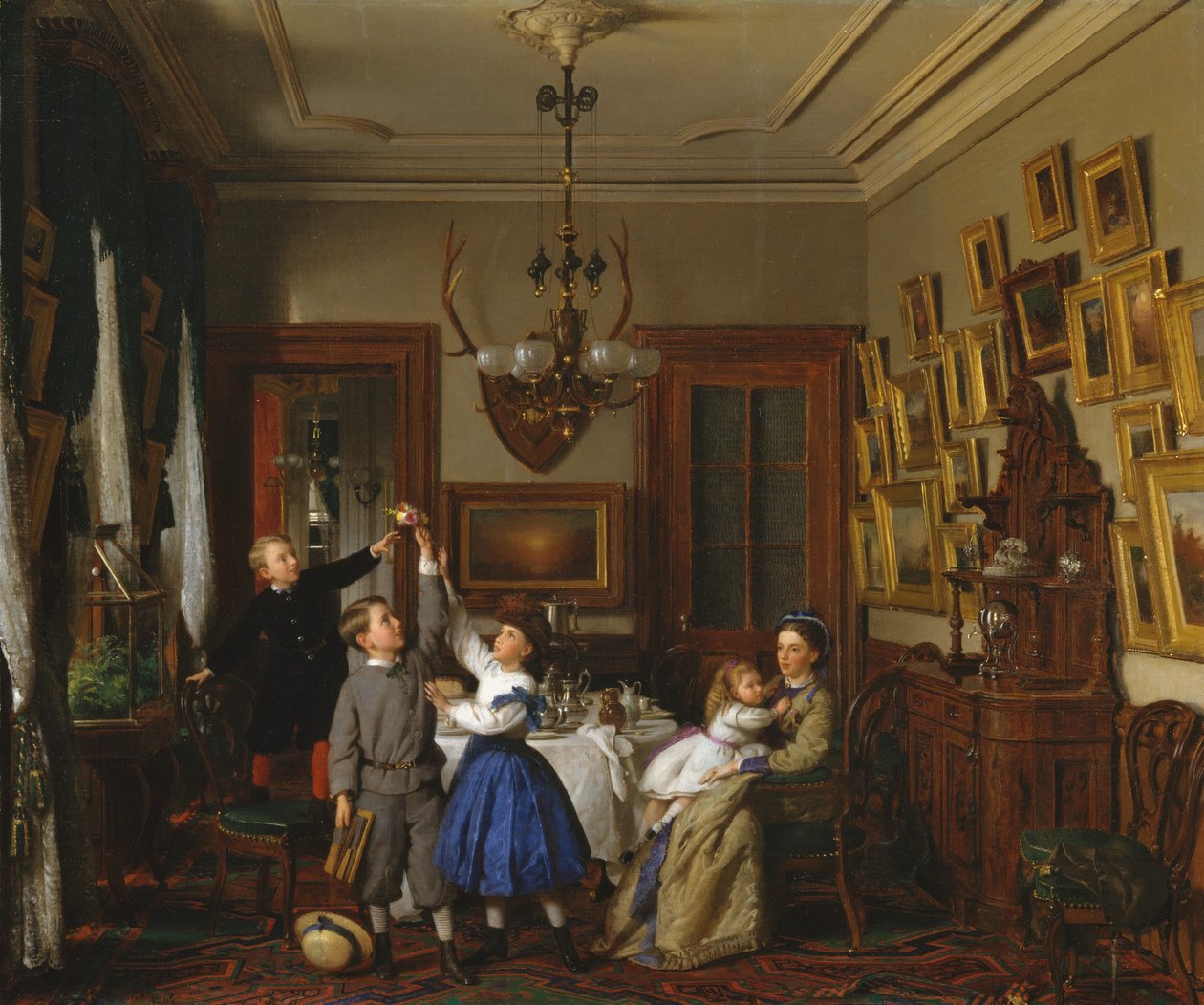 Konkurs na bukiet: Rodzina Roberta Gordona w ich nowojorskiej jadalni, 1866. autorstwa Seymour Joseph Guy