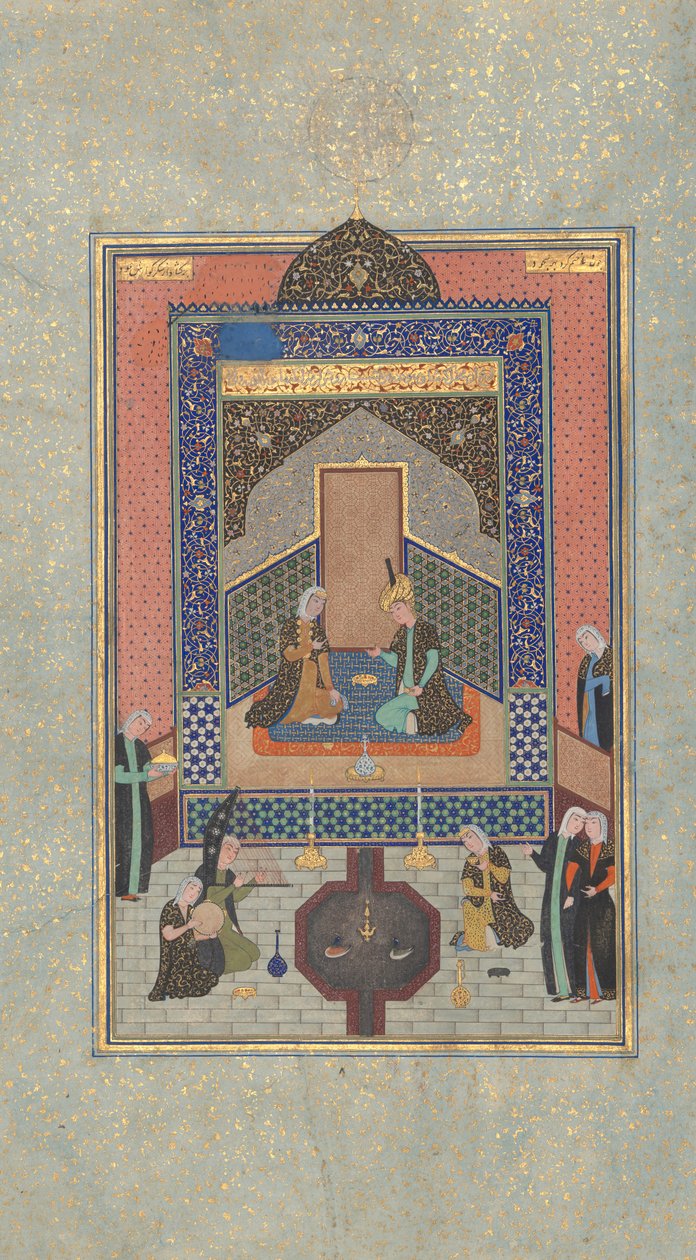 Bahram Gur w Mrocznym Pałacu w sobotę, Folio 207 z Khamsa..., AH 931 AD. 1524-25 autorstwa Shaikh Zada