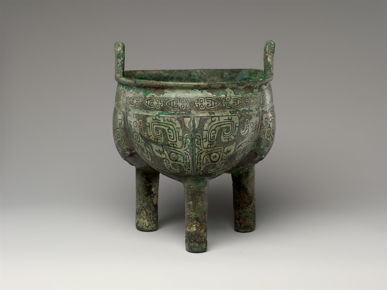 Kocioł na trójnogu z klapami, późny okres Anyang autorstwa Shang Dynasty Chinese School