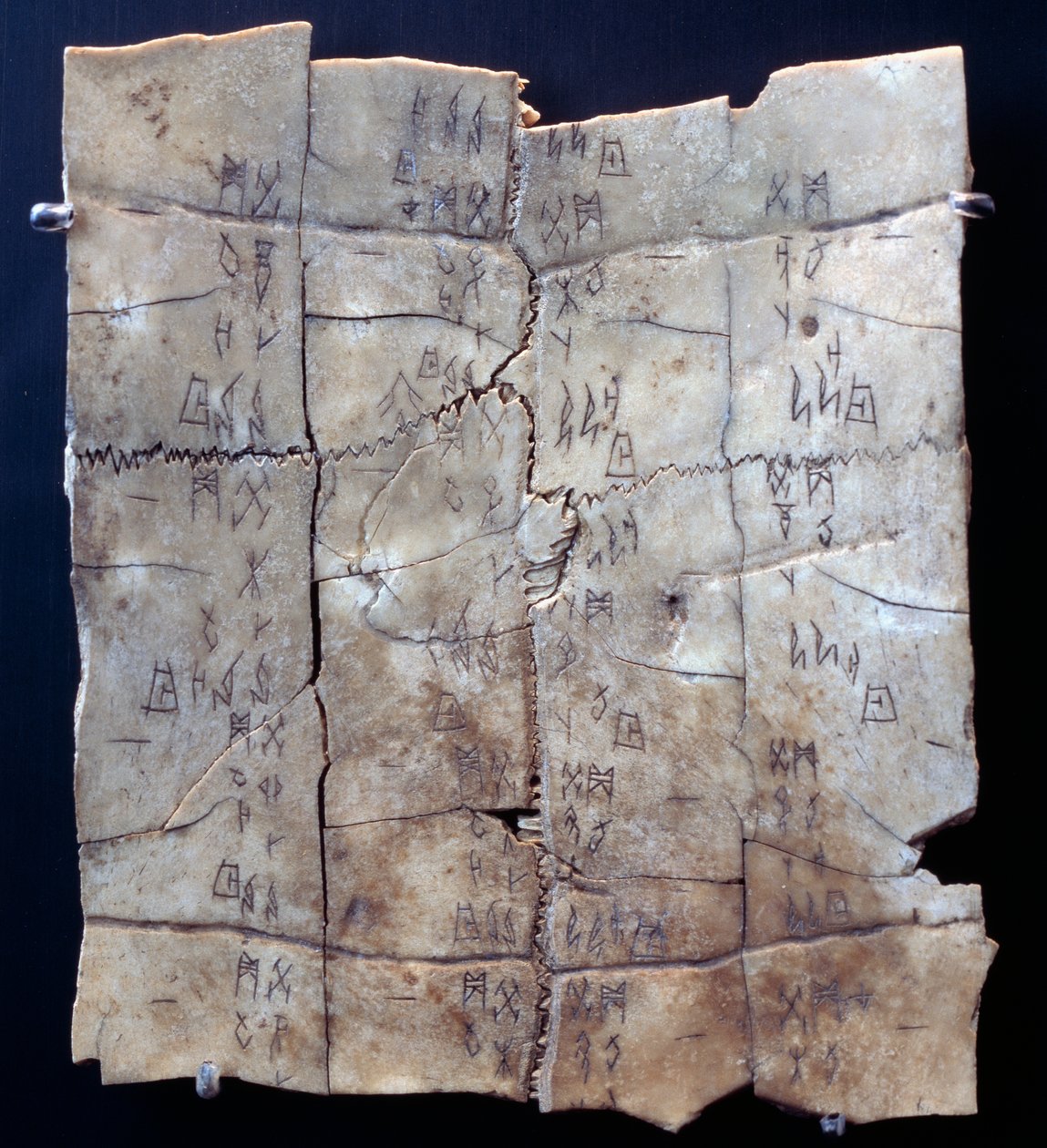 Piktogram na plastronie żółwia z tekstem wróżenia (plastron żółwia) autorstwa Shang Dynasty Chinese School