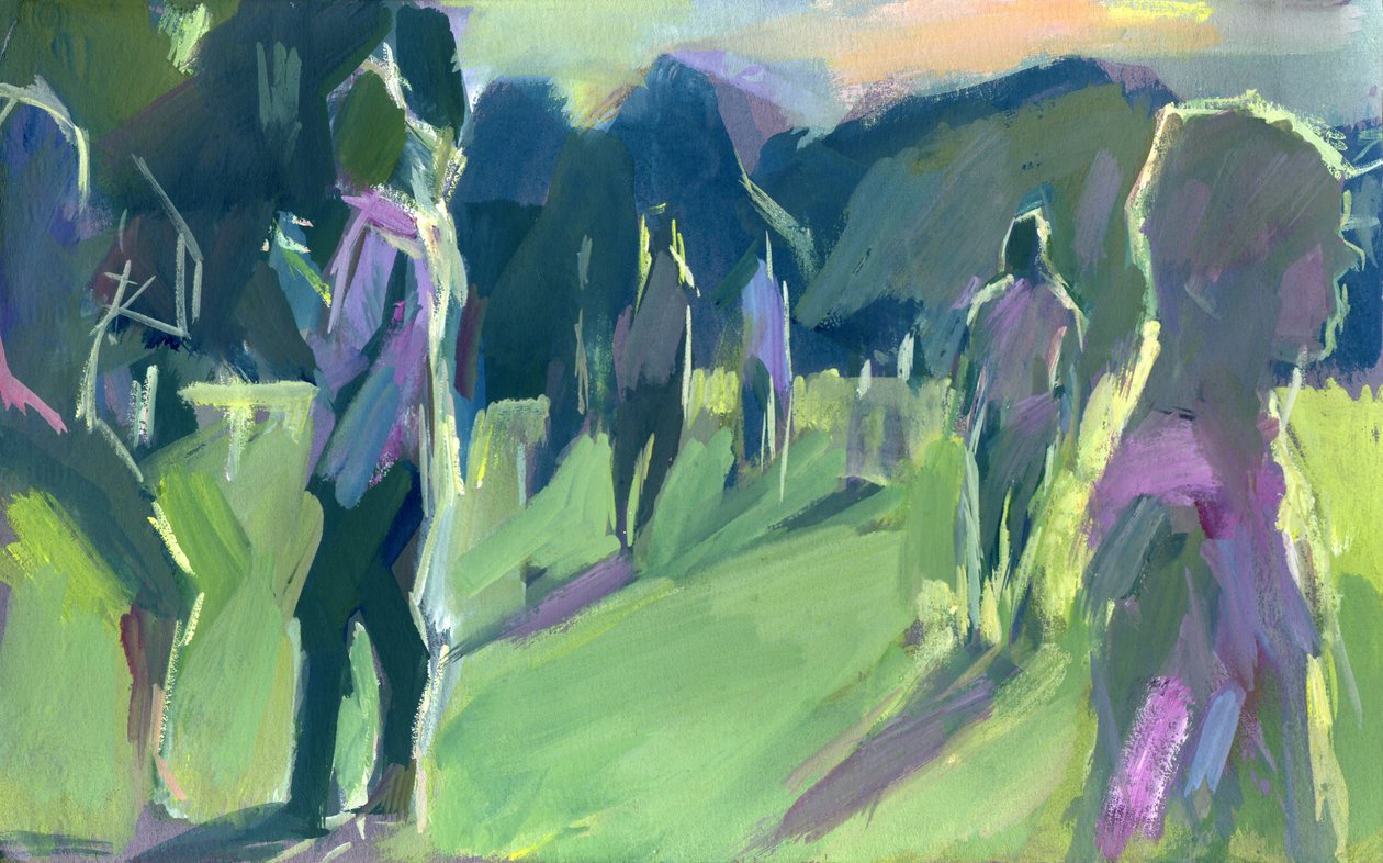 Park, wieczór, 2024 (gwasz na papierze) autorstwa Shaun Carey