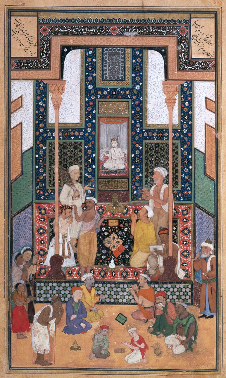 Sadi Wizyta w indyjskiej świątyni, miniatura z Bustan (Sadu) Sadi, Buchara, zachodni Uzbekistan, ok. 1531-32 (atrament, nieprzezroczysta toaleta i złoto na papierze) autorstwa Shaykh Zada