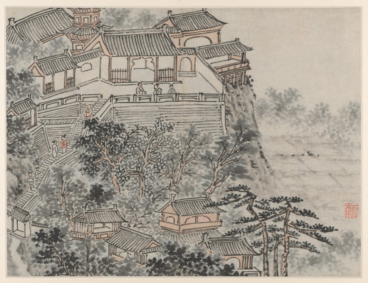 Dwanaście widoków Tiger Hill, Suzhou: Taras Pięciu Mędrców, po 1490 r. autorstwa Shen Zhou