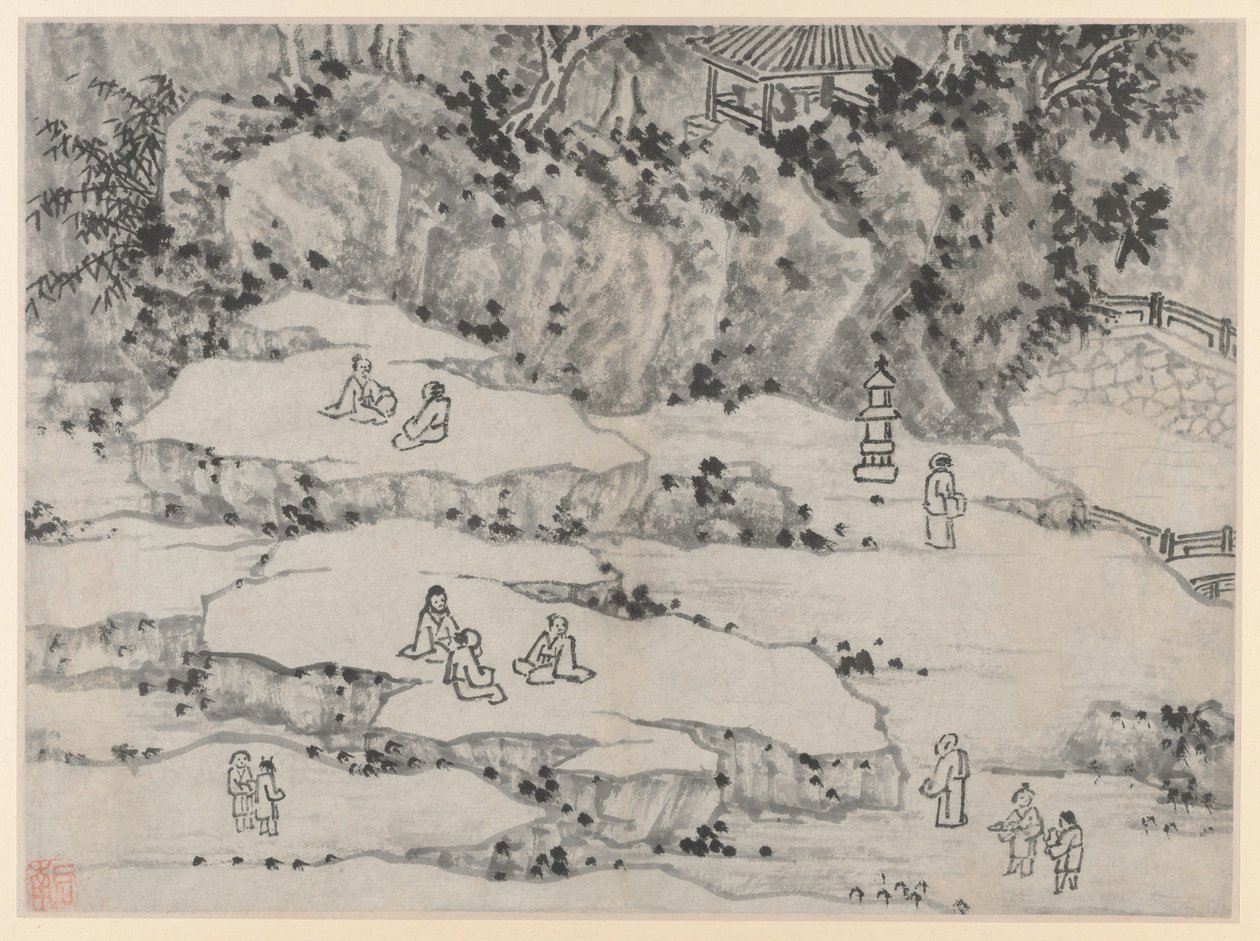 Dwanaście widoków na Tiger Hill, Suzhou: The Nodding Stone Terrace, Tiger Hill..., po 1490 r. autorstwa Shen Zhou