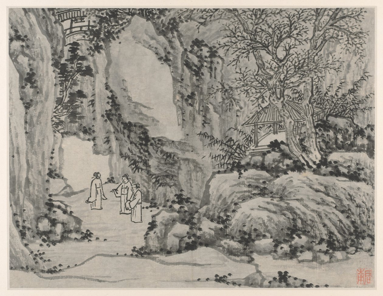 Dwanaście widoków Tiger Hill, Suzhou: The Sword Spring, Tiger Hill, po 1490 r. autorstwa Shen Zhou