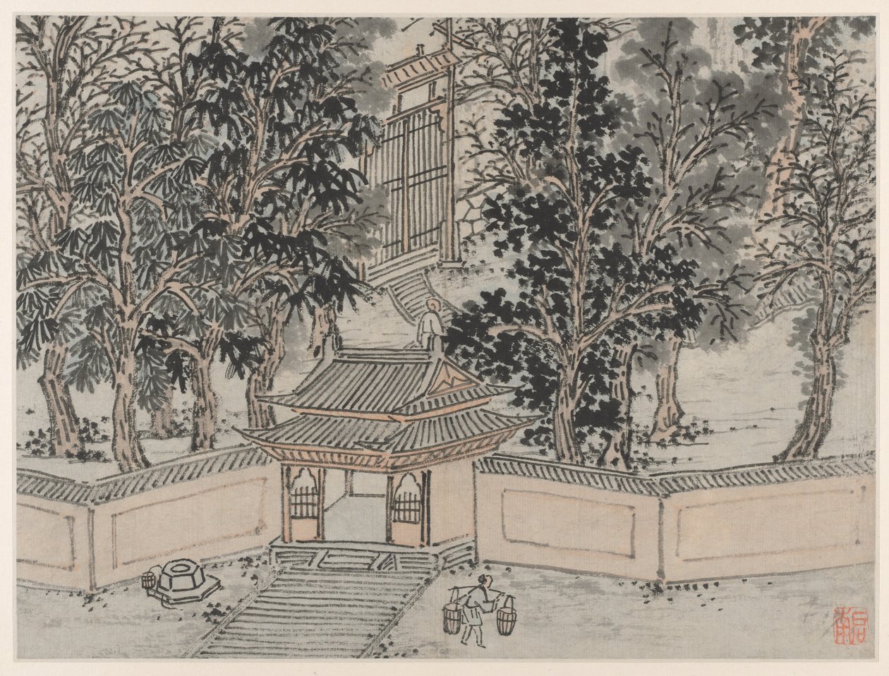 Dwanaście widoków Tiger Hill, Suzhou: Źródło lotu tygrysa przy tylnej bramie, po 1490 r. autorstwa Shen Zhou