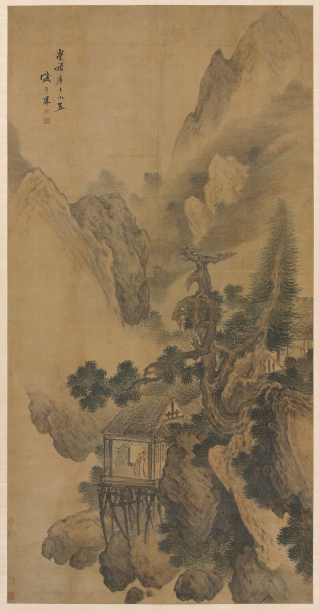 Samotne Schronienie Z widokiem na Mglistą Dolinę, 1630. autorstwa Sheng Maoye