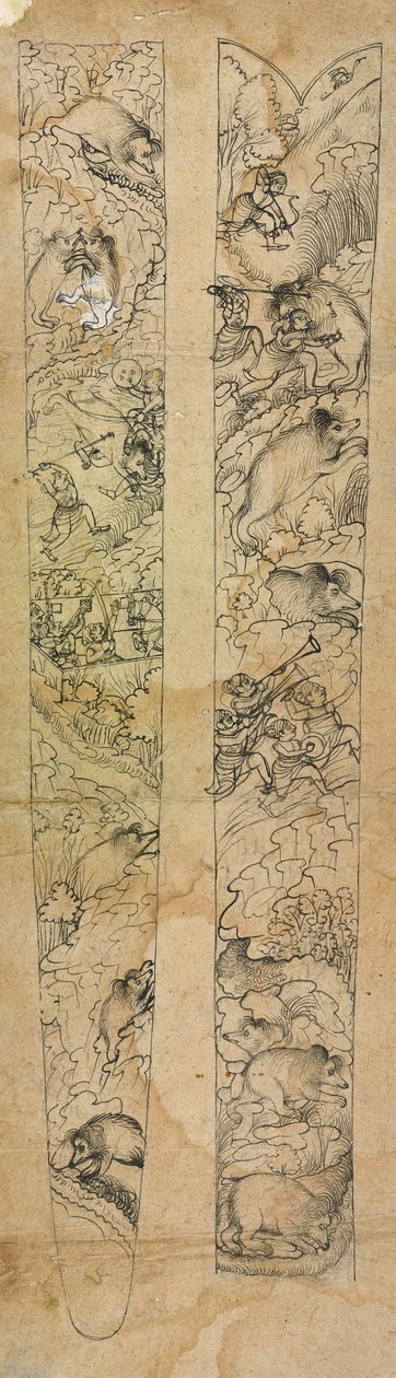 Raja polujący na dziki, projekt pochwy, ok. 1750-1760 (nieprzezroczysta akwarela na papierze) autorstwa Shevdar (attr.to) Gangeyagi