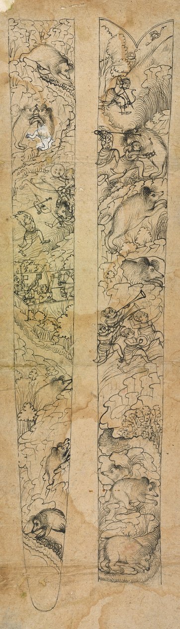 Raja polujący na dziki, projekt pochwy, ca. 1750-1760. autorstwa Shevdar Gangeyagi
