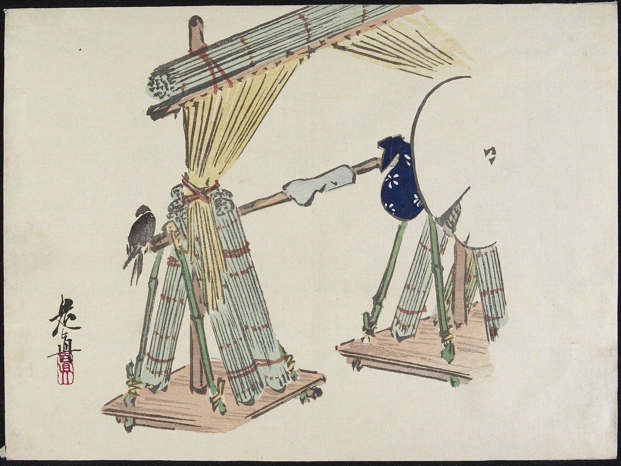 Stojak z roletami bambusowymi autorstwa Shibata Zeshin