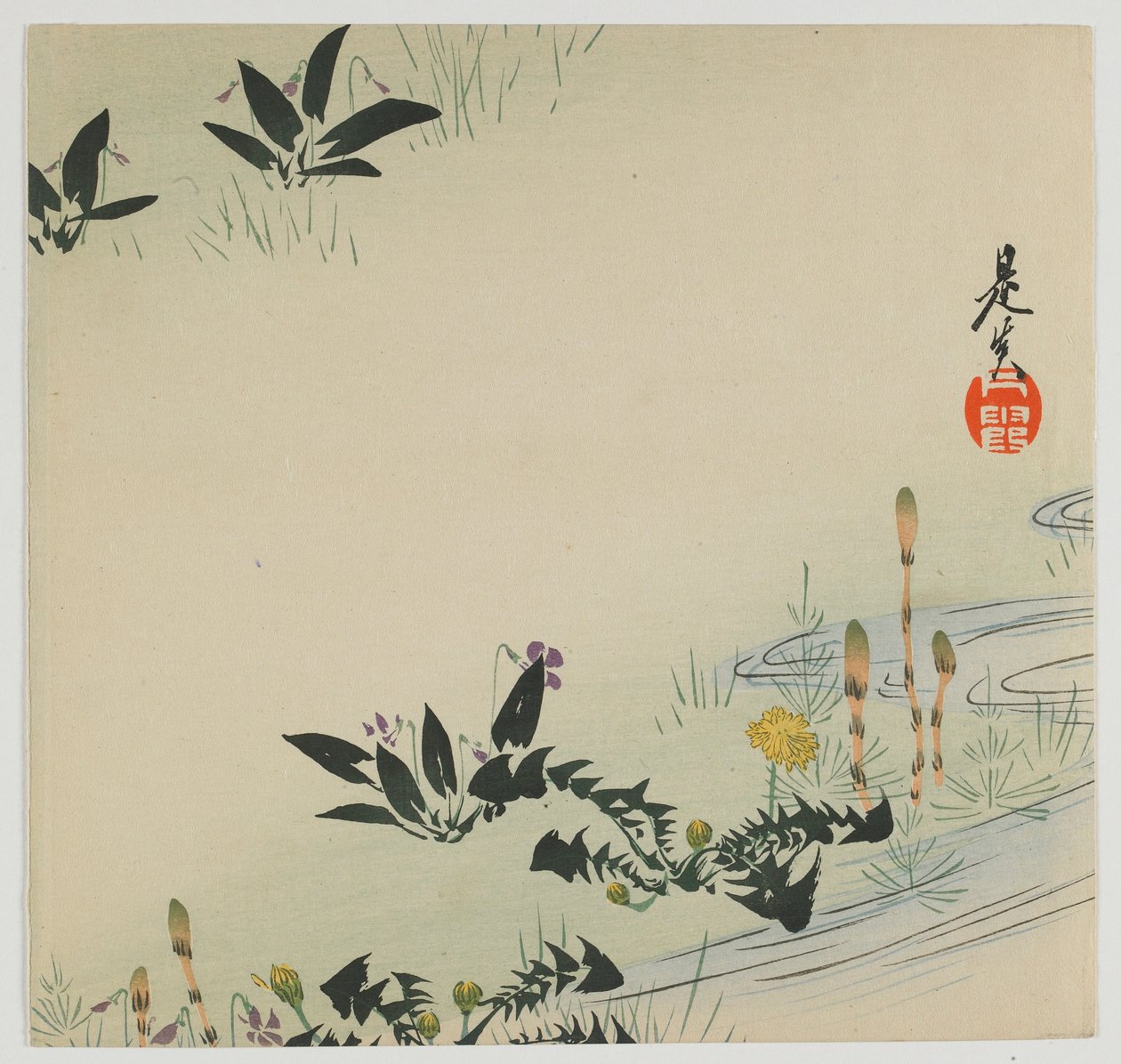 Wiosenne kwiaty, epoka Meiji, koniec XIX wieku (kolorowa odbitka drzeworytnicza) autorstwa Shibata Zeshin