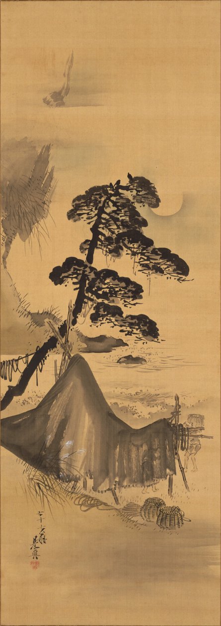 Herbstmond über einem Fischerdorf autorstwa Shibata Zeshin