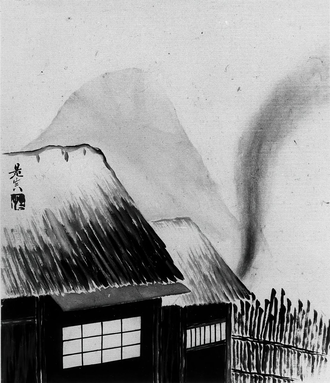 Chata i Góry, XIX wiek. autorstwa Shibata Zeshin