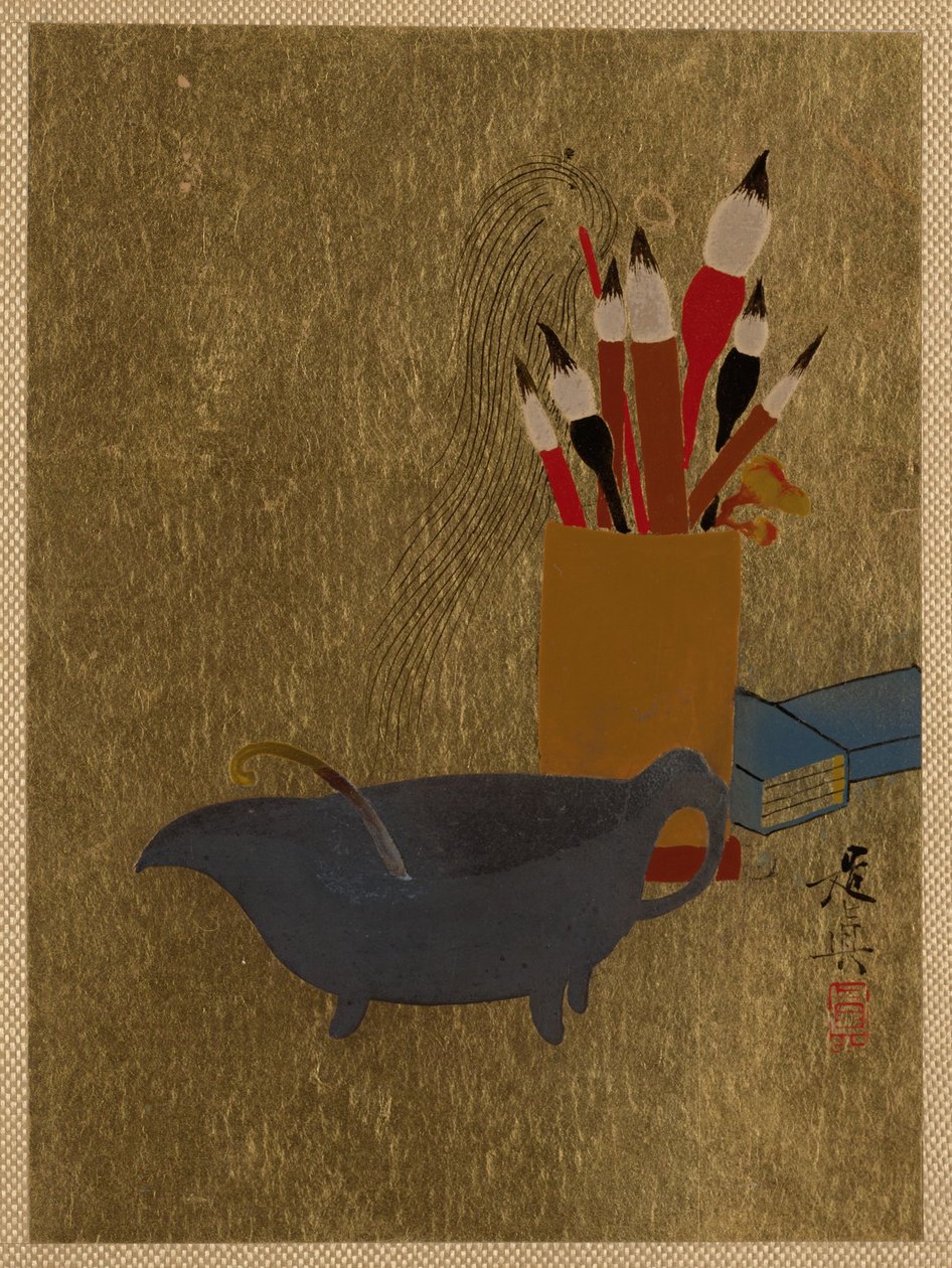 Kessel und Kiste mit Pinseln autorstwa Shibata Zeshin