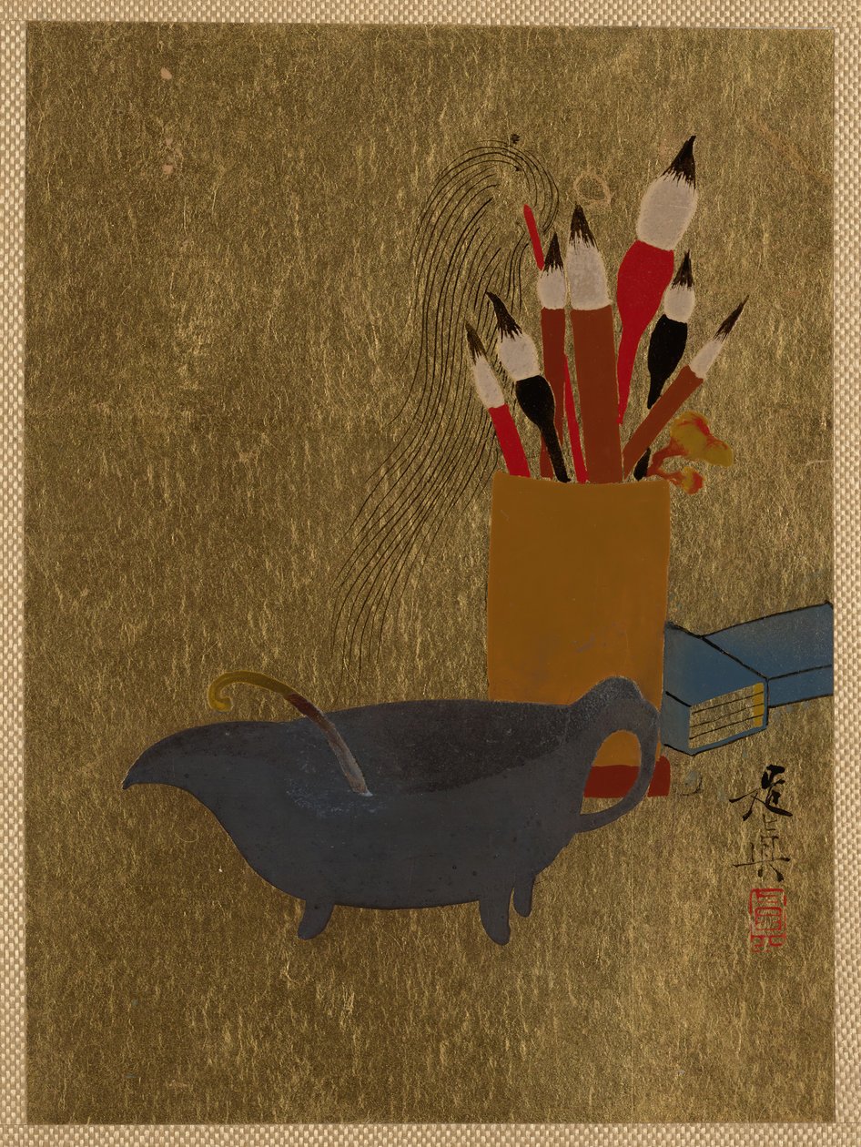 Czajnik i pudełko z pędzlami, 1882. autorstwa Shibata Zeshin