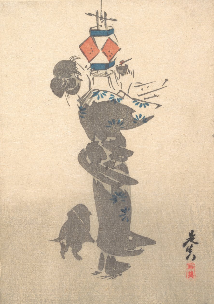 Zapalenie wiszącej latarni na Festiwal Obon, 1860., 1860. autorstwa Shibata Zeshin