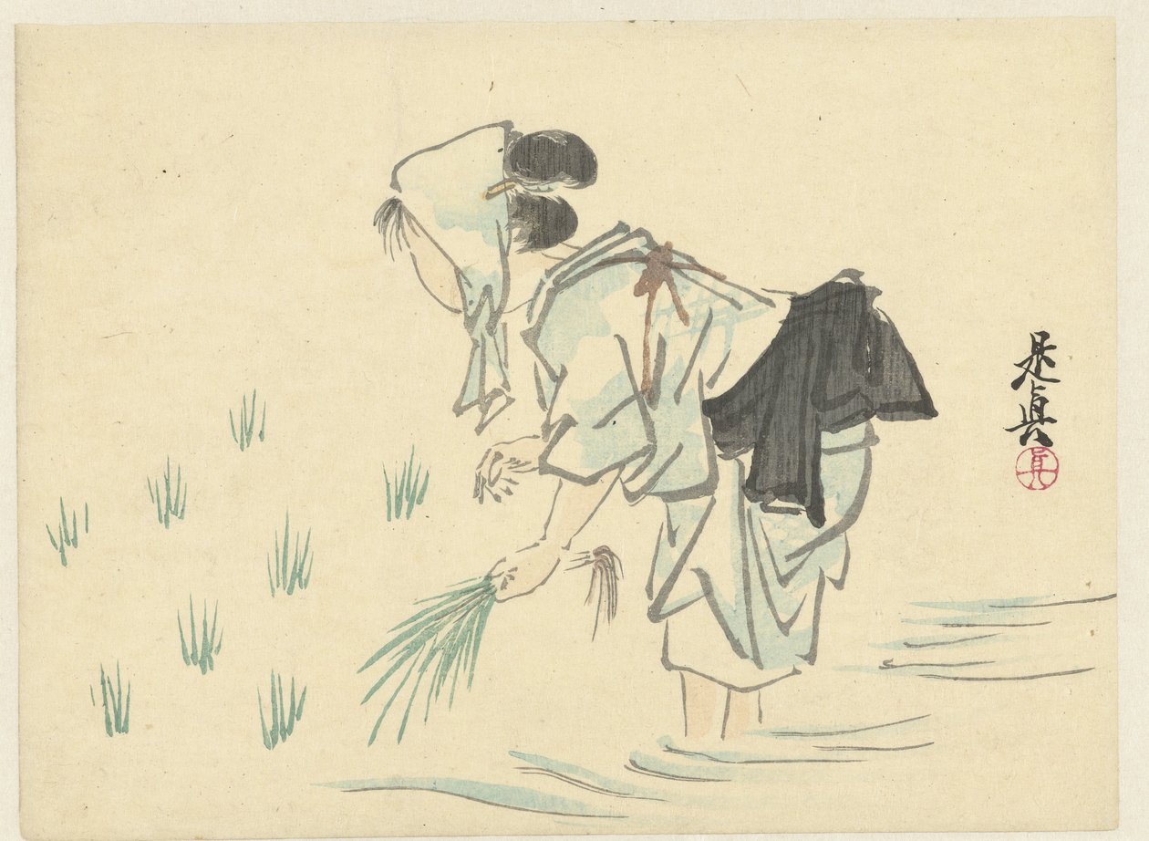 Kobieta sadząca ryż autorstwa Shibata Zeshin