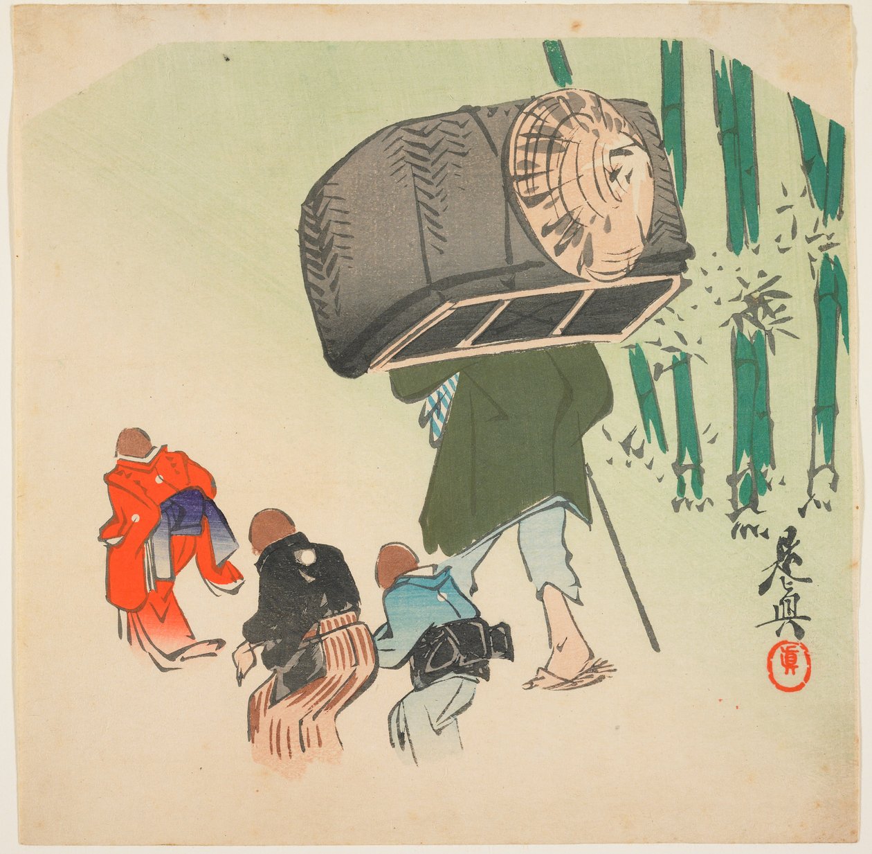 Scena z Toungue-cut Sparrow autorstwa Shibata Zeshin