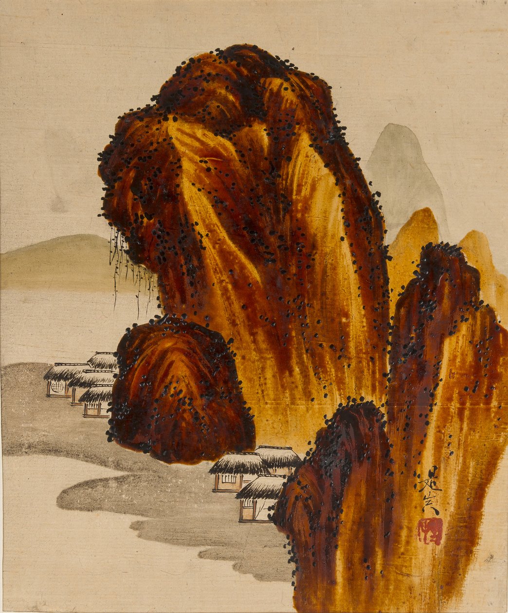Wieś wśród skał, XIX wiek. autorstwa Shibata Zeshin