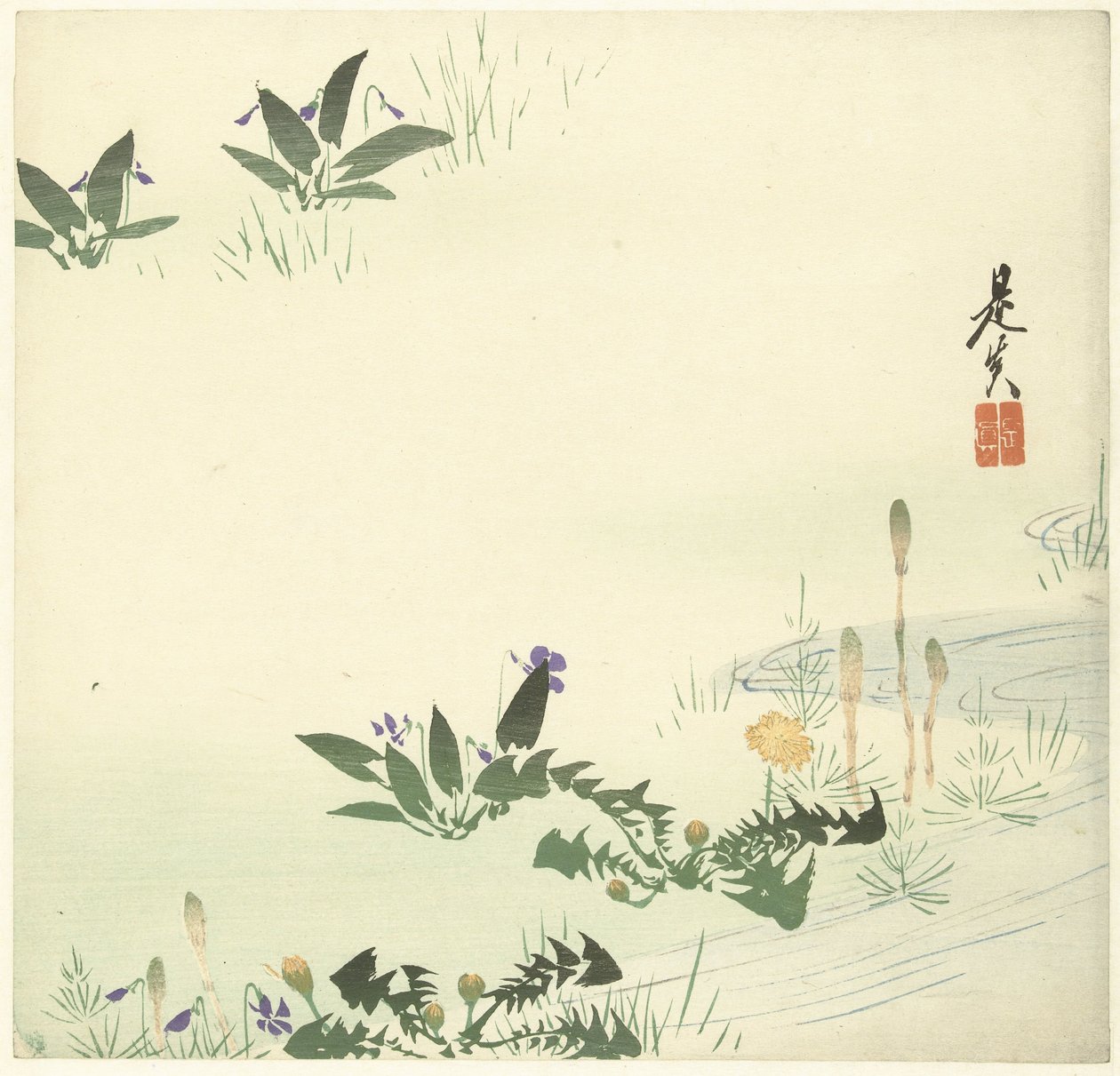 Wiosenne kwiaty nad strumieniem autorstwa Shibata Zeshin