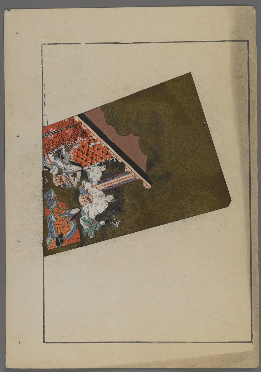 Japońskie zabawki z Unai no tomo (Przyjaciół dzieci) Shimizu Seifu, 1891-1923. Hanetsuki wiosło ze sceną ogrodową. autorstwa Shimizu Seifu