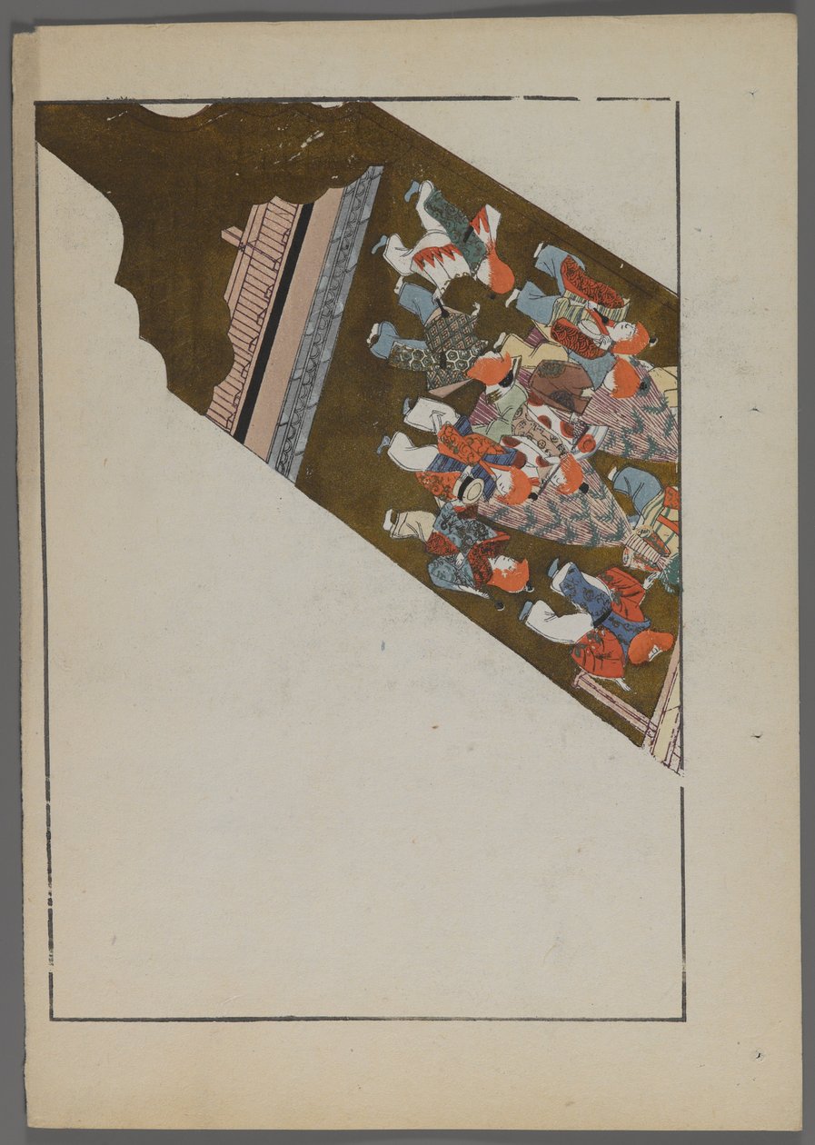 Japońskie zabawki z Unai no tomo (Przyjaciół dzieci) Shimizu Seifu, 1891-1923. Wiosło Hanetsuki ze sceną teatralną. autorstwa Shimizu Seifu