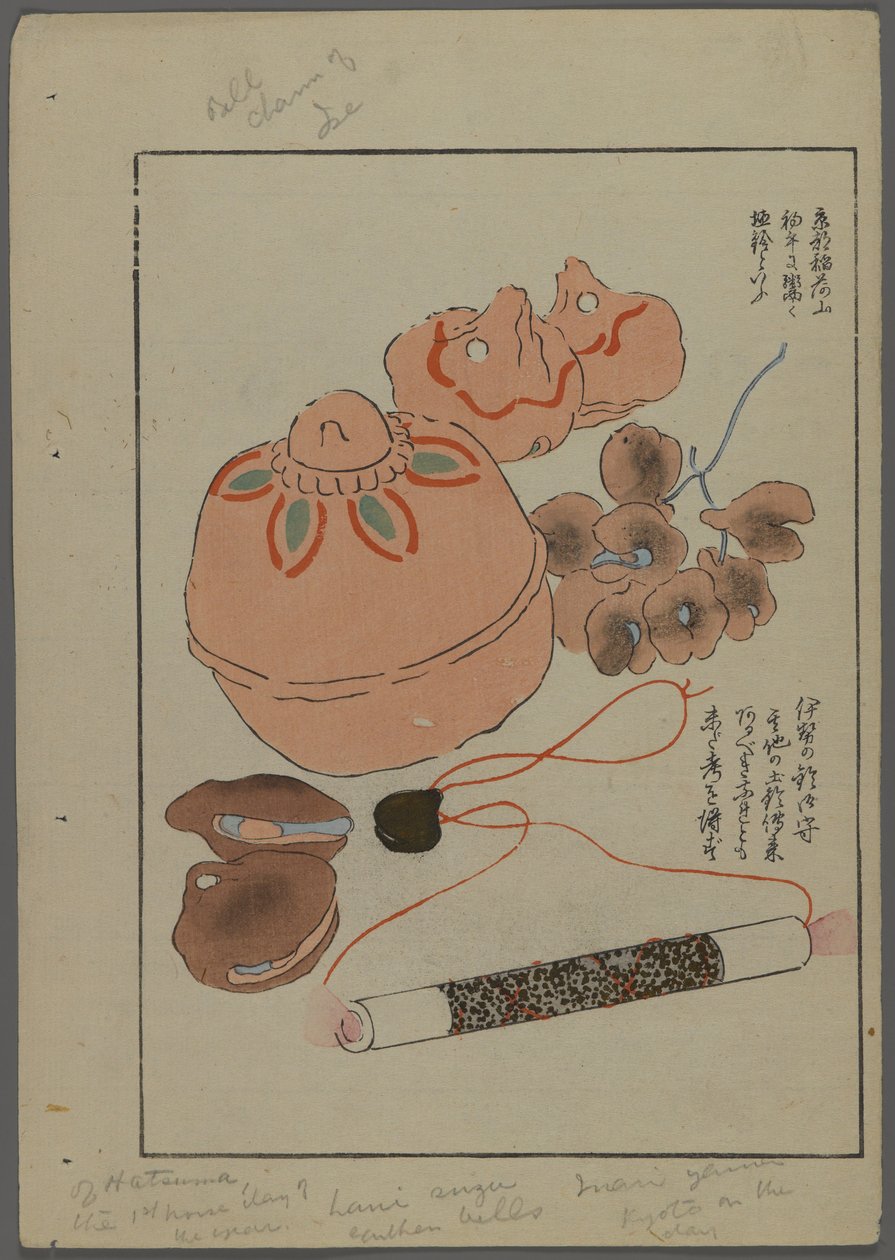 Japońskie zabawki z Unai no tomo (Przyjaciół dzieci) Shimizu Seifu, 1891-1923. Dzwonki, grzechotki. autorstwa Shimizu Seifu