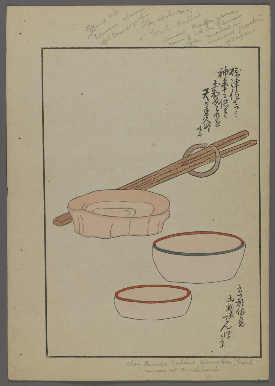 Japońskie zabawki z Unai no tomo (Przyjaciół dzieci) Shimizu Seifu, 1891-1923. Miski, pałeczki. autorstwa Shimizu Seifu