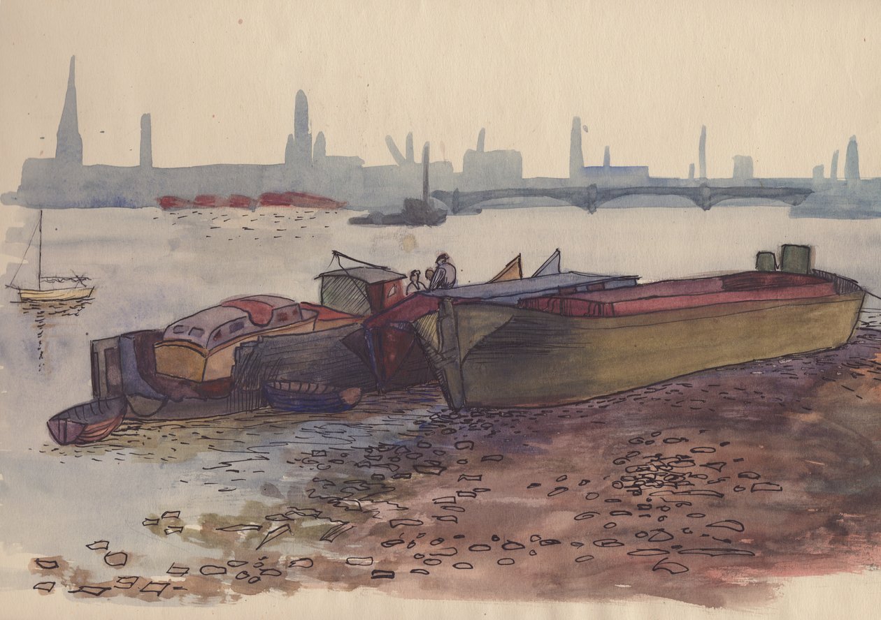 Barki na Tamizie w Londynie, 1951. autorstwa Shirley Markham
